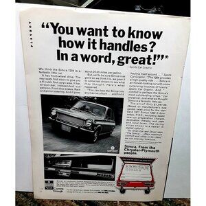 1971 Chrysler Plymouth Simca 1204 Car Original Print Ad Vintage